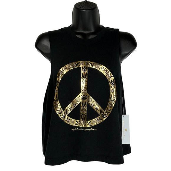 SPIRITUAL GANGSTER Peace Crop Muscle Tank Top M Black Gold Graphic Cotton Blend - Picture 2 of 11